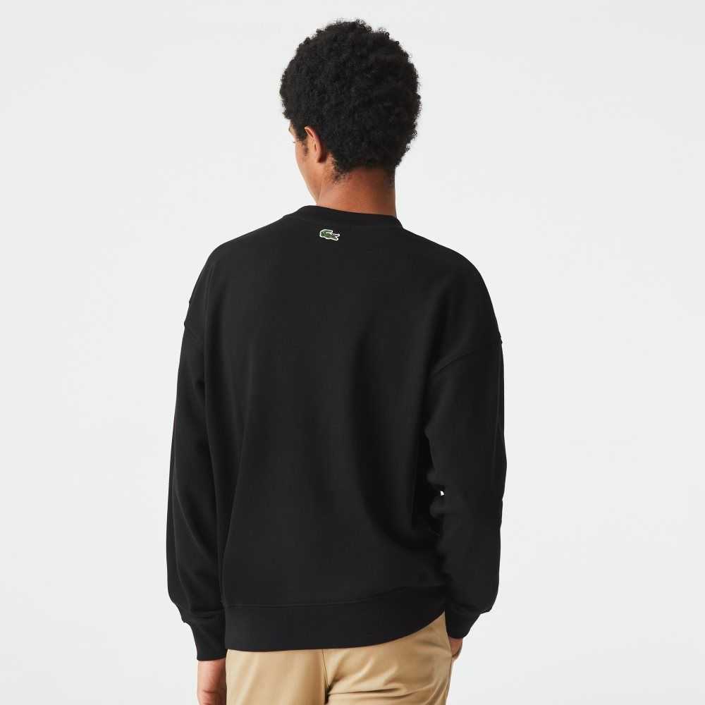 Lacoste Loose Fit Branded Monogram Print Sweatshirt Black | IZMU-91584