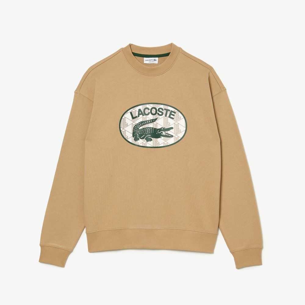 Lacoste Loose Fit Branded Monogram Print Sweatshirt Beige | RSQL-04176