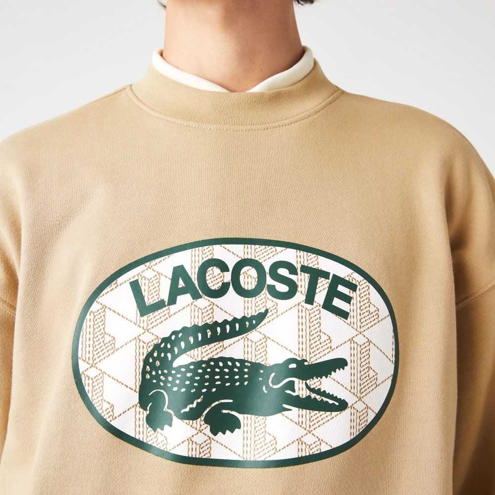 Lacoste Loose Fit Branded Monogram Print Sweatshirt Beige | RSQL-04176