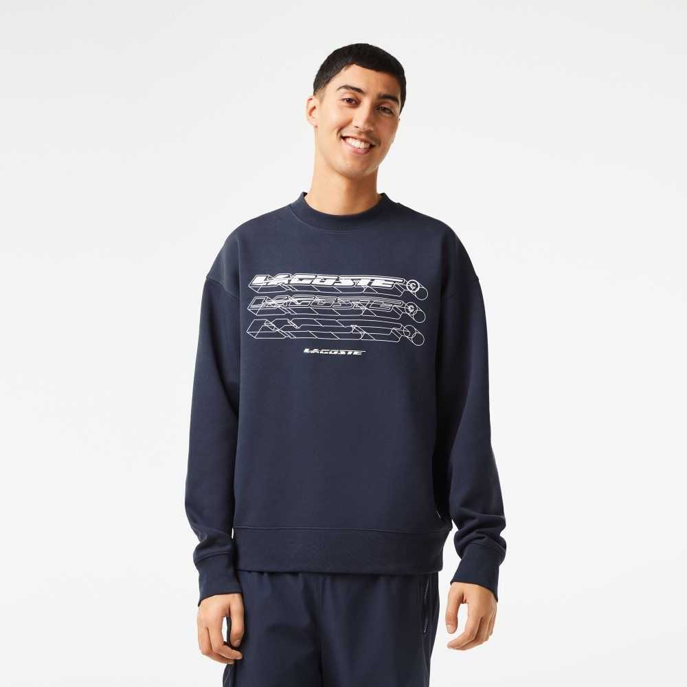 Lacoste Loose Fit Branded Sweatshirt Blue | OQKX-87312