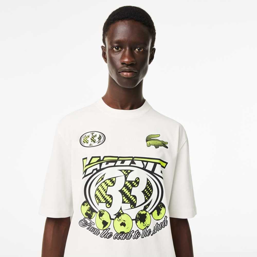 Lacoste Loose Fit Cotton Jersey Print T-Shirt White | XJBU-27540