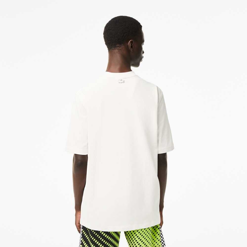 Lacoste Loose Fit Cotton Jersey Print T-Shirt White | XJBU-27540