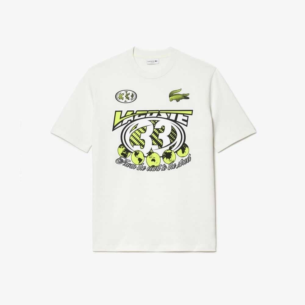 Lacoste Loose Fit Cotton Jersey Print T-Shirt White | XJBU-27540