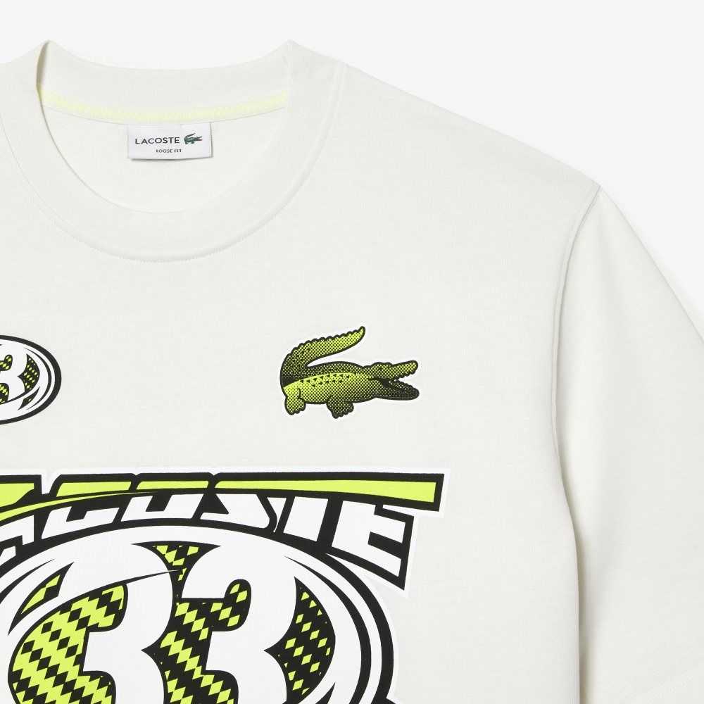 Lacoste Loose Fit Cotton Jersey Print T-Shirt White | XJBU-27540