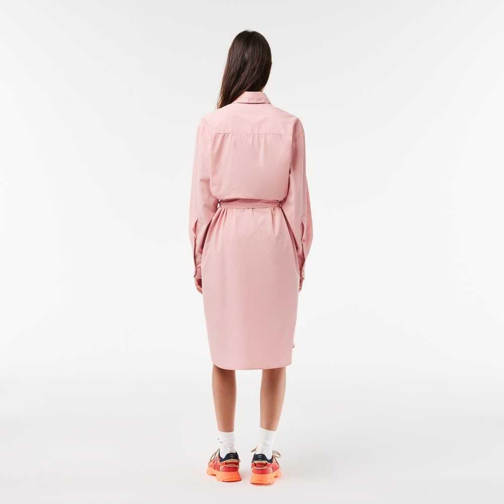 Lacoste Loose Fit Cotton Poplin Shirt Dress Pink | UMFY-05491