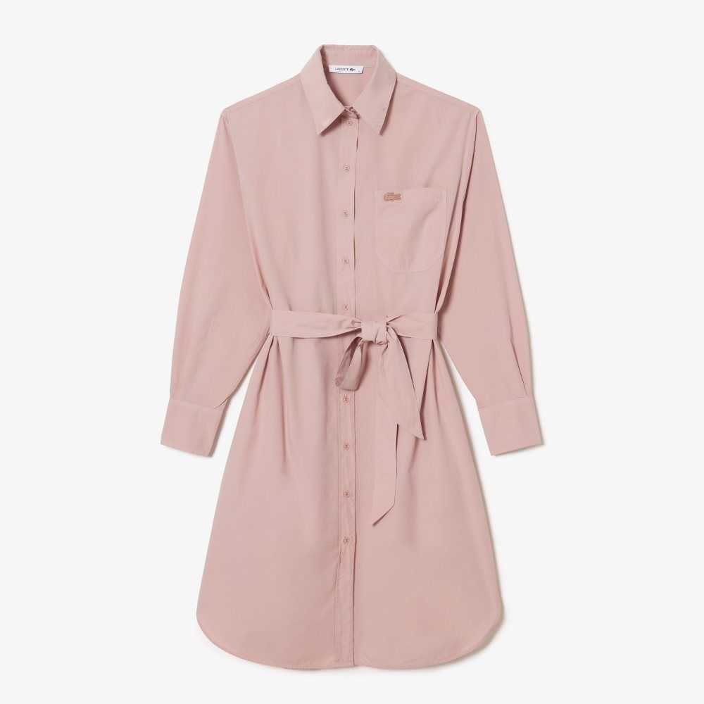 Lacoste Loose Fit Cotton Poplin Shirt Dress Pink | UMFY-05491