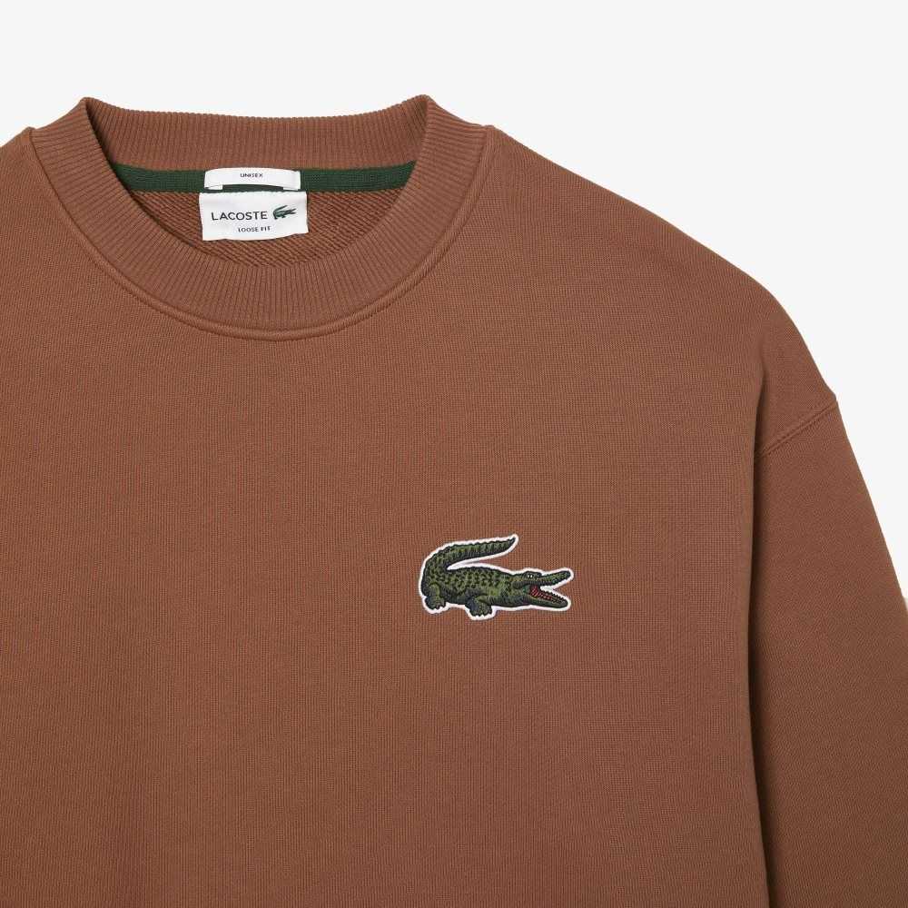 Lacoste Loose Fit Crocodile Badge Sweatshirt Light Brown | QLOA-02175
