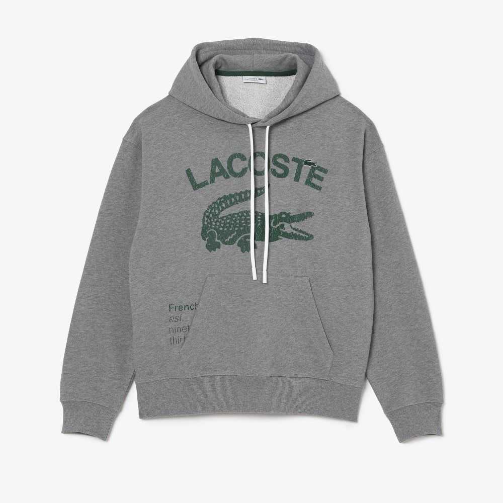 Lacoste Loose Fit Crocodile Hooded Sweatshirt Grey Chine | CVDN-13965