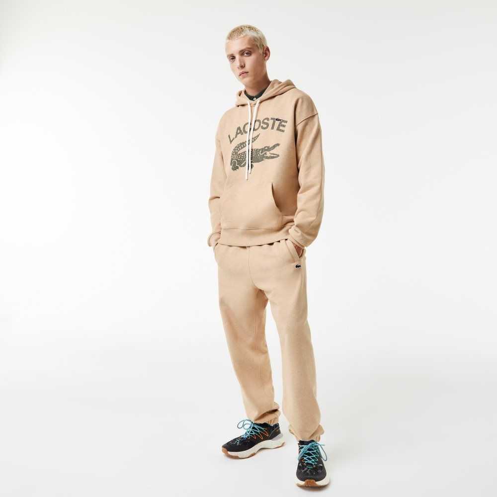 Lacoste Loose Fit Crocodile Hooded Sweatshirt Beige | IWJZ-97156