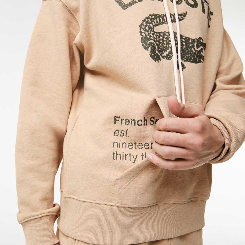 Lacoste Loose Fit Crocodile Hooded Sweatshirt Beige | IWJZ-97156