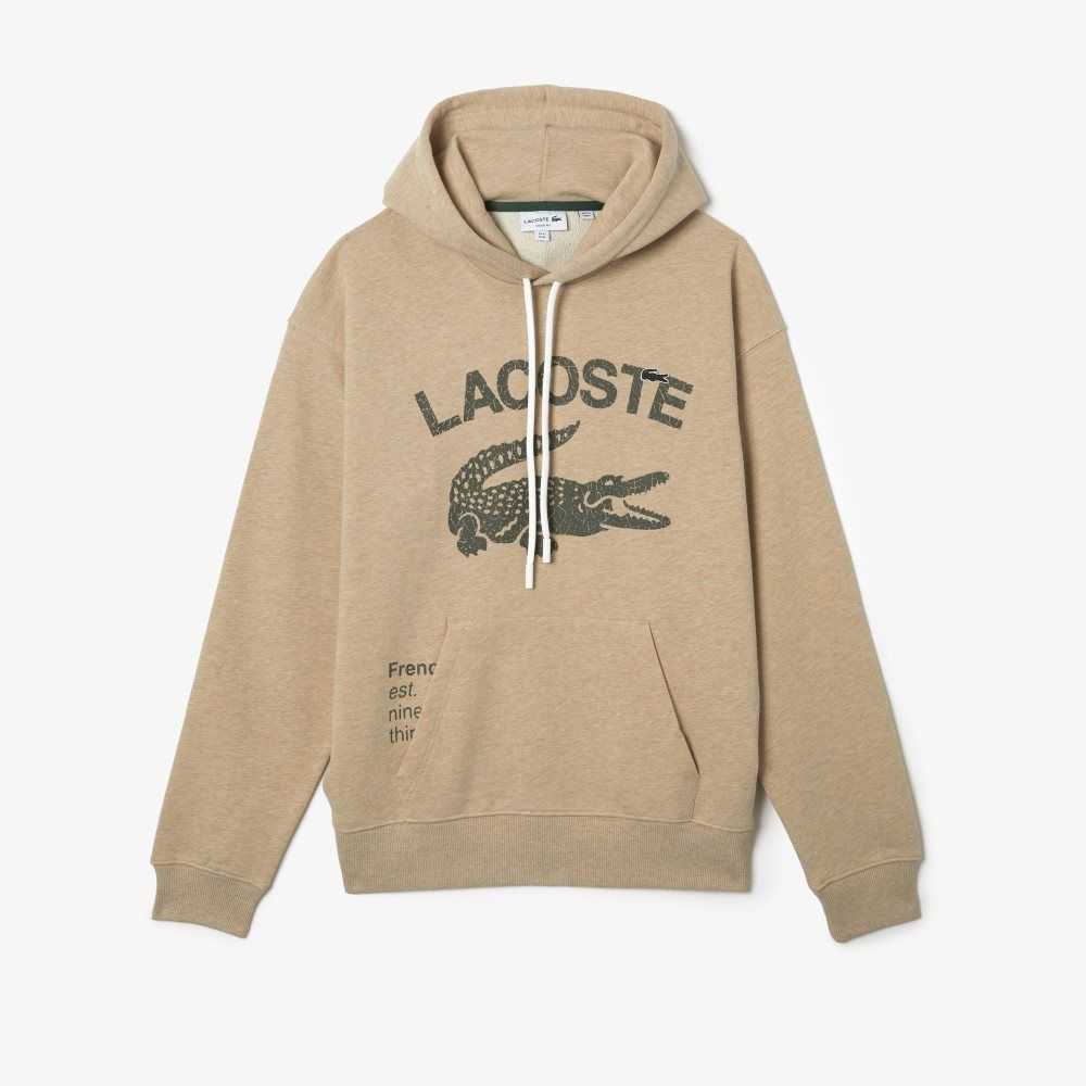 Lacoste Loose Fit Crocodile Hooded Sweatshirt Beige | IWJZ-97156