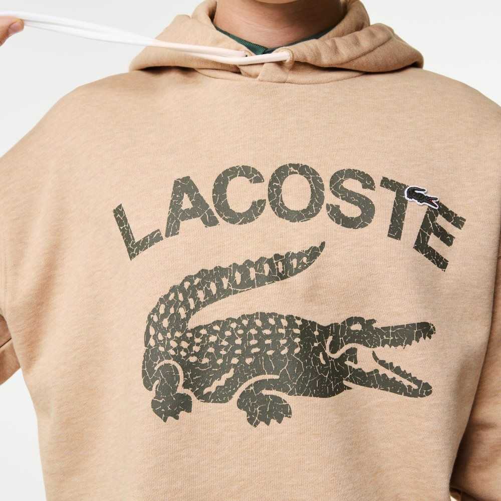 Lacoste Loose Fit Crocodile Hooded Sweatshirt Beige | IWJZ-97156