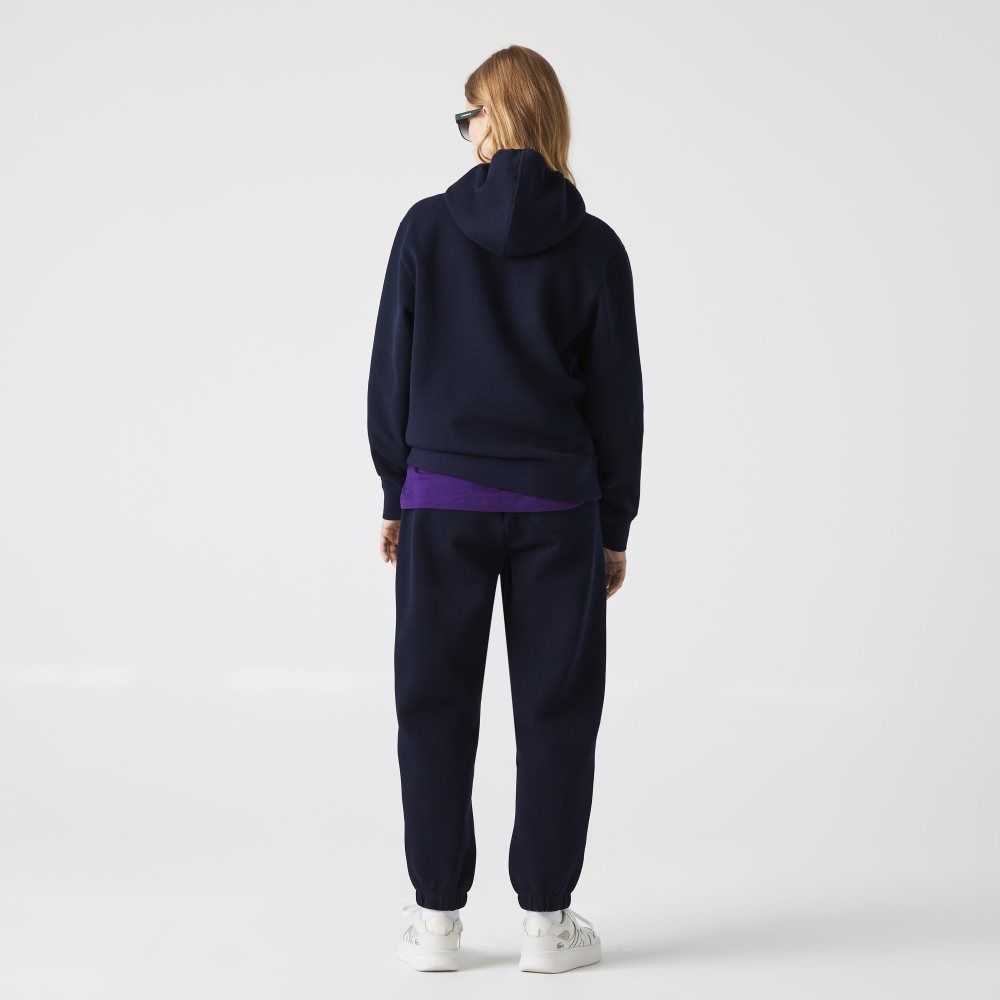 Lacoste Loose Fit Hooded Cotton Blend Sweatshirt Navy Blue | BVZO-50239
