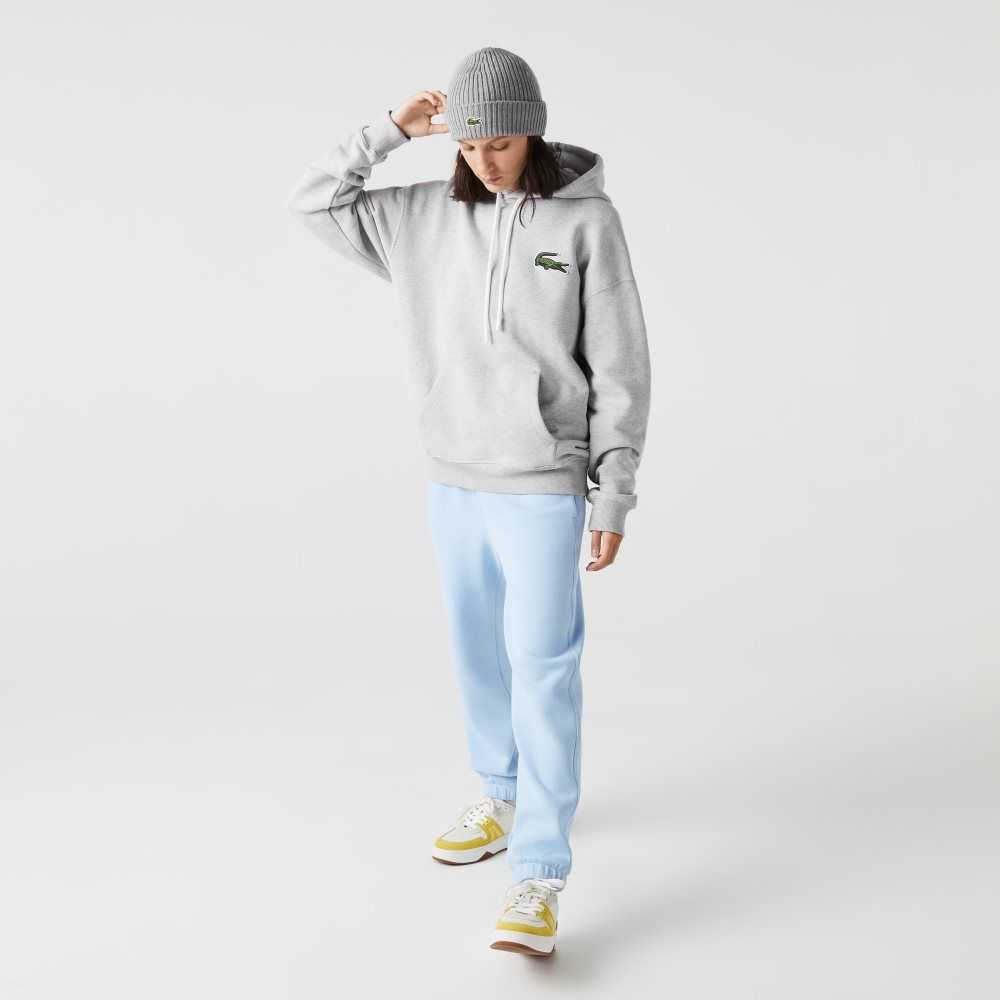 Lacoste Loose Fit Hooded Organic Cotton Sweatshirt Grey Chine | EBML-86790