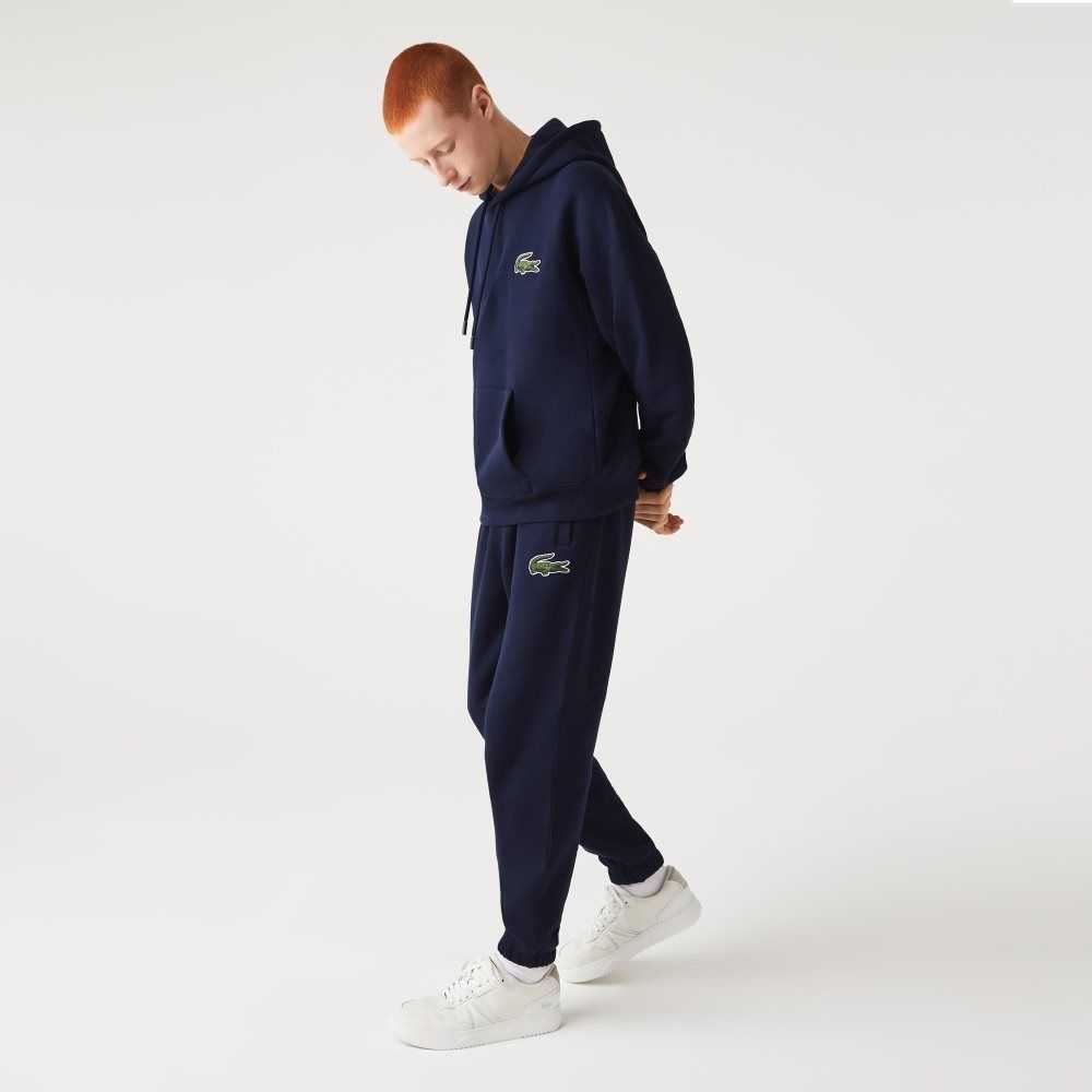 Lacoste Loose Fit Hooded Organic Cotton Sweatshirt Navy Blue | LOWT-26048