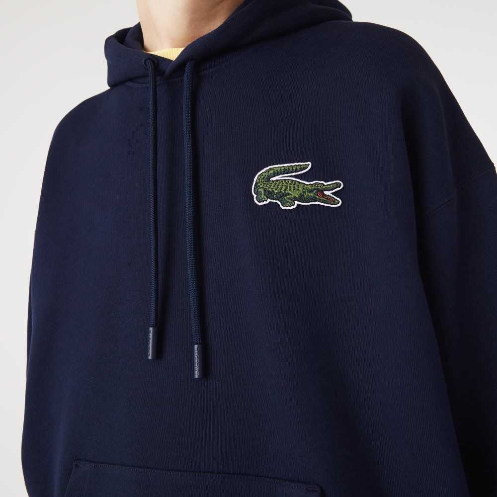 Lacoste Loose Fit Hooded Organic Cotton Sweatshirt Navy Blue | LOWT-26048