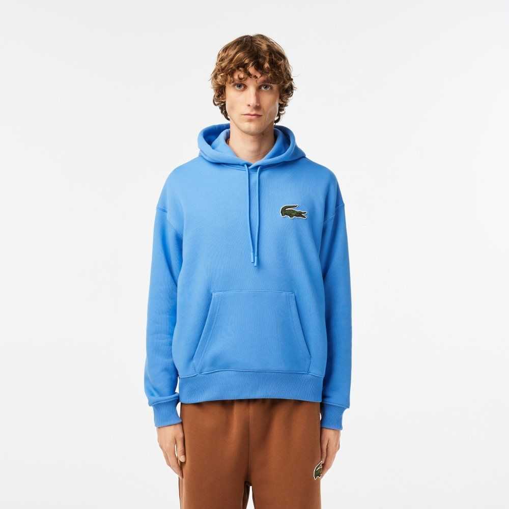 Lacoste Loose Fit Hooded Organic Cotton Sweatshirt Blue | WUSF-68372