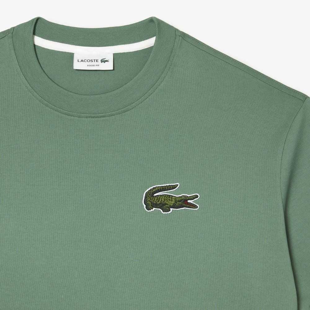 Lacoste Loose Fit Large Crocodile Organic Cotton T-Shirt Khaki Green | IGEY-73598