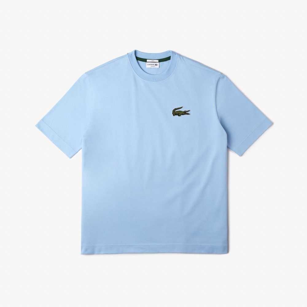 Lacoste Loose Fit Large Crocodile Organic Cotton T-Shirt Blue | JVBP-34029