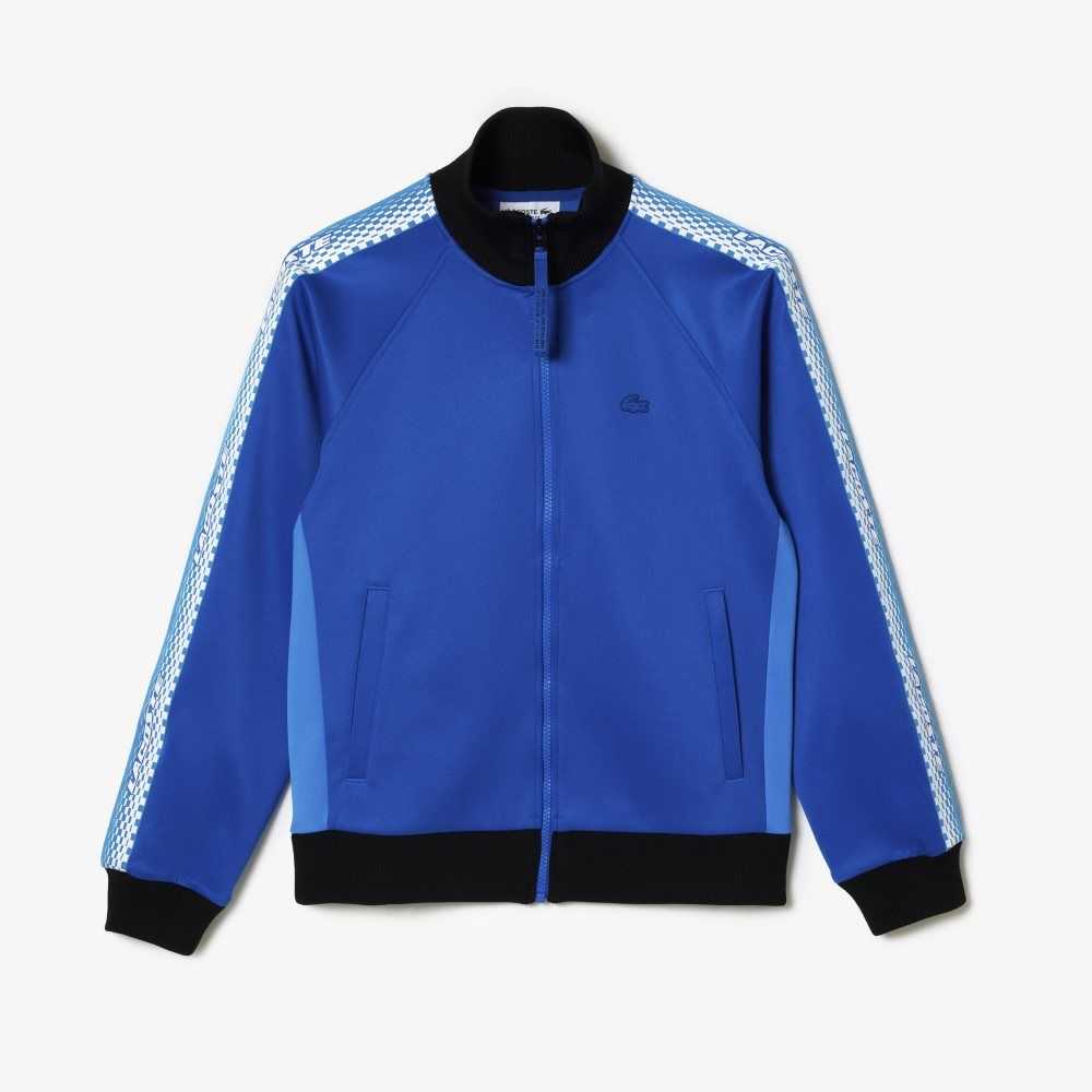 Lacoste Loose Fit Logo Stripe Zipped Sweatshirt Blue / Black | IPAJ-46105