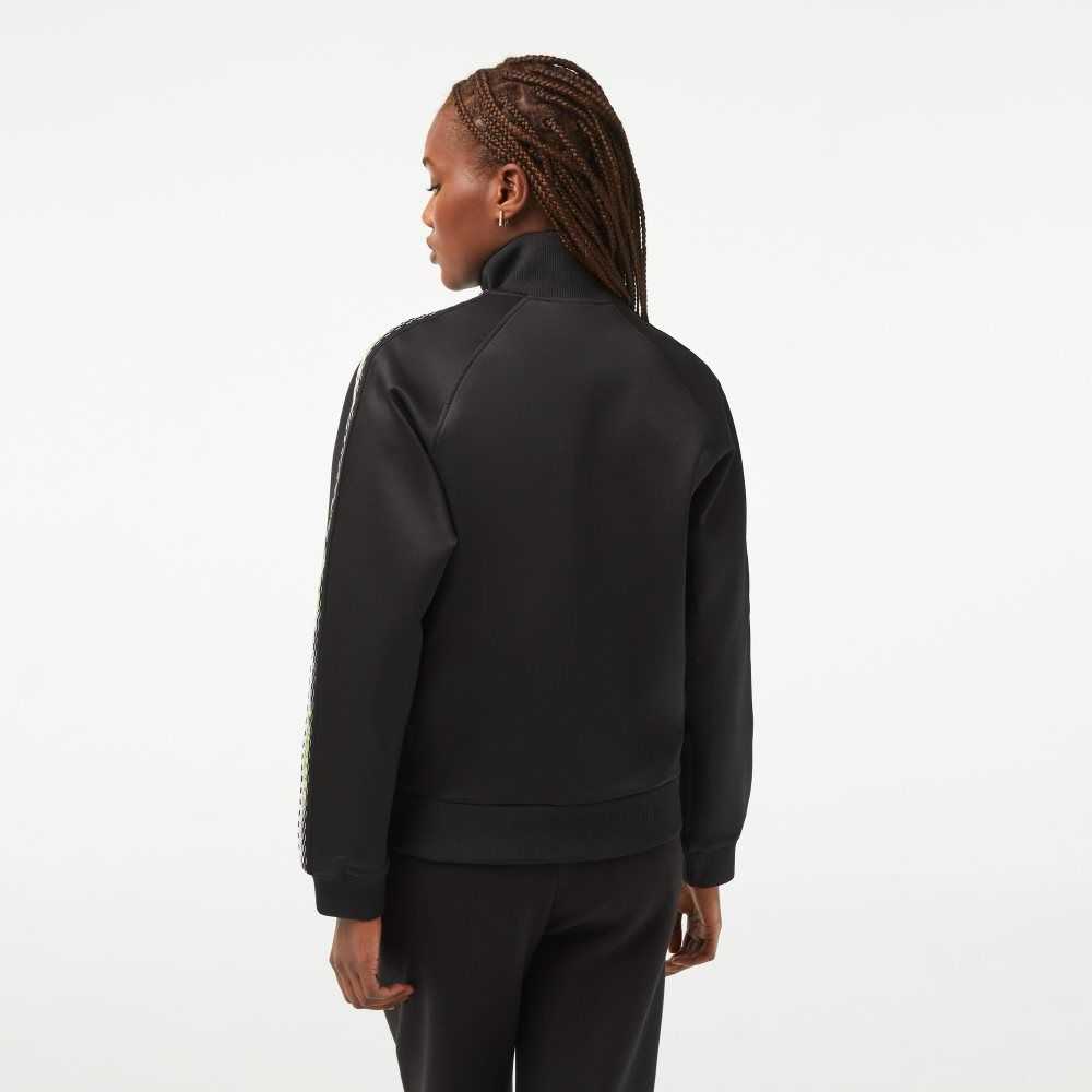 Lacoste Loose Fit Logo Stripe Zipped Sweatshirt Black | JPCV-69312