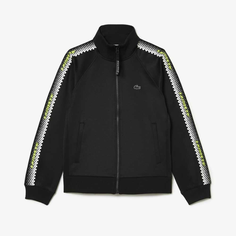 Lacoste Loose Fit Logo Stripe Zipped Sweatshirt Black | JPCV-69312
