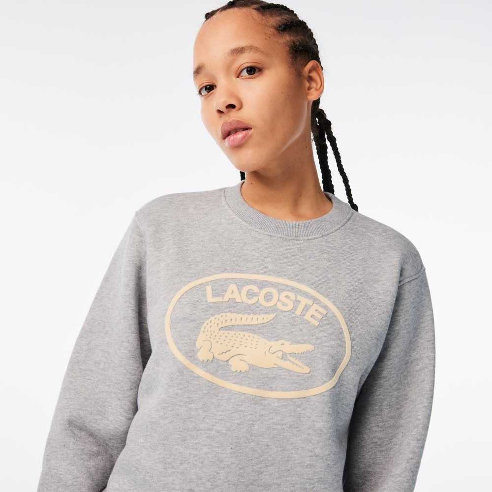 Lacoste Loose Fit Organic Cotton Fleece Sweatshirt Grey Chine | RCSA-07284