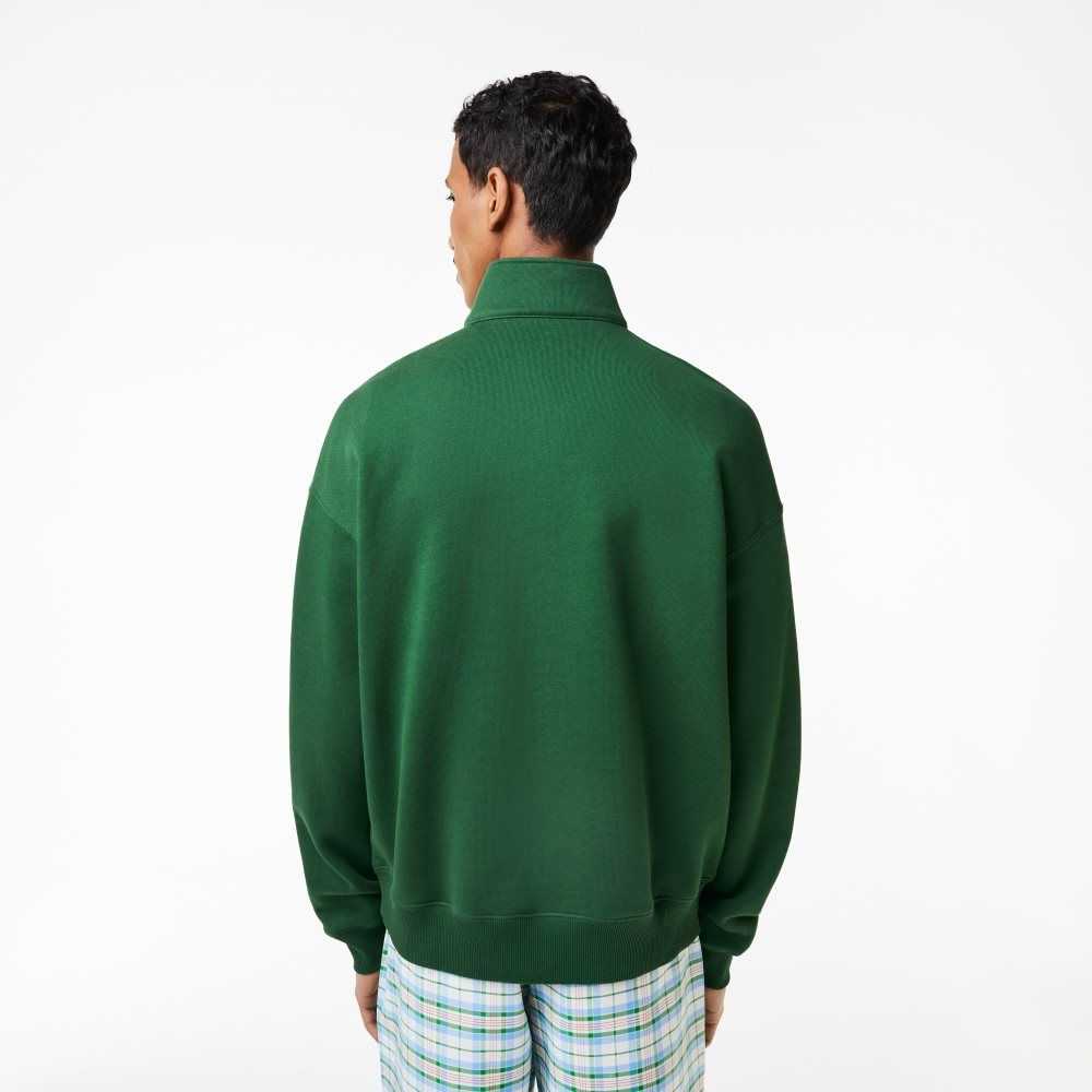 Lacoste Loose Fit Organic Cotton Half Zip Sweatshirt Green | PEDV-56941