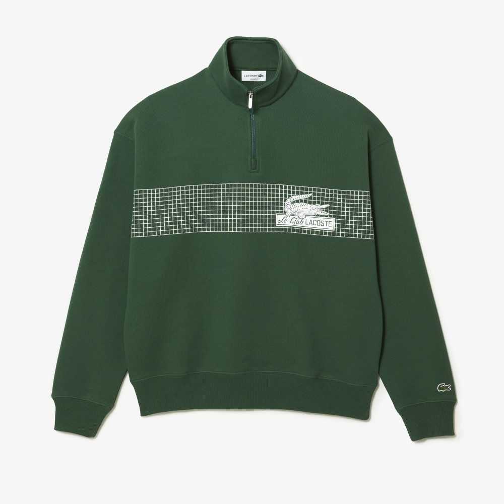Lacoste Loose Fit Organic Cotton Half Zip Sweatshirt Green | PEDV-56941