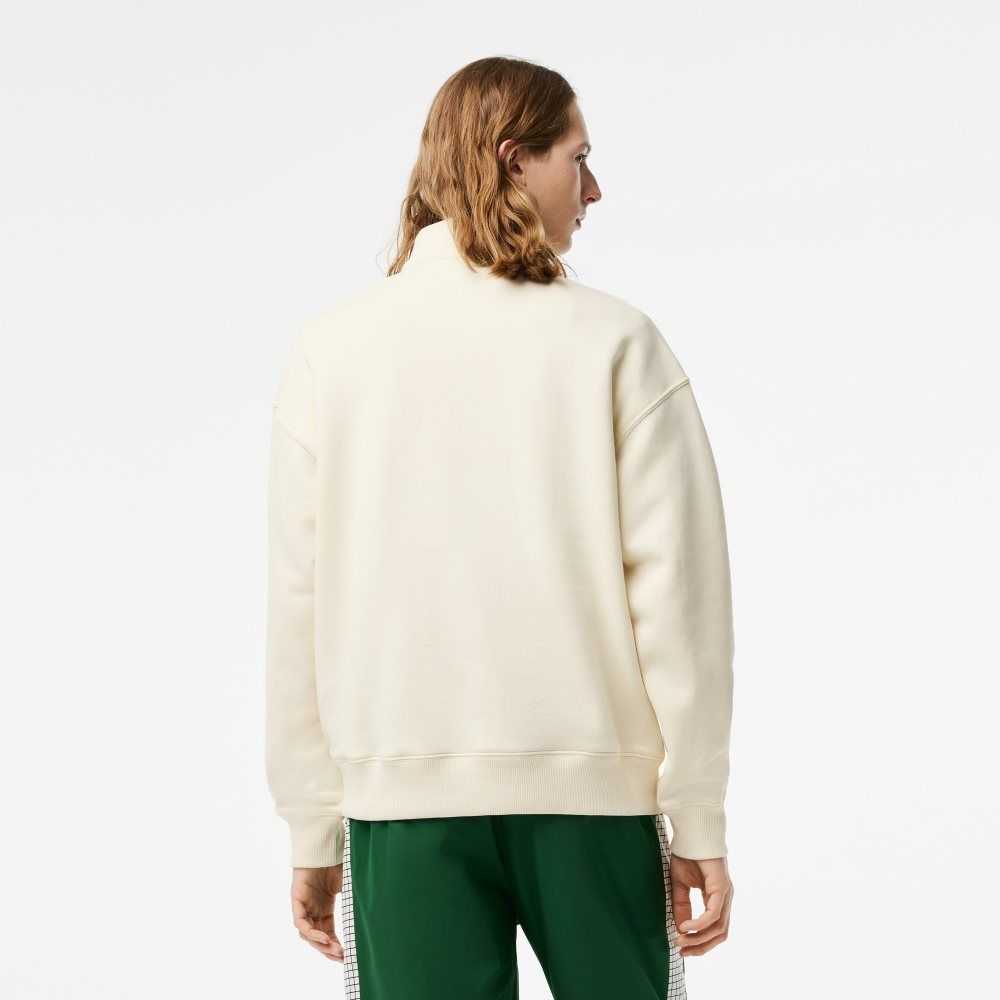 Lacoste Loose Fit Organic Cotton Half Zip Sweatshirt White | ZKSB-27196