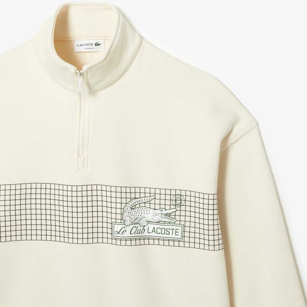 Lacoste Loose Fit Organic Cotton Half Zip Sweatshirt White | ZKSB-27196