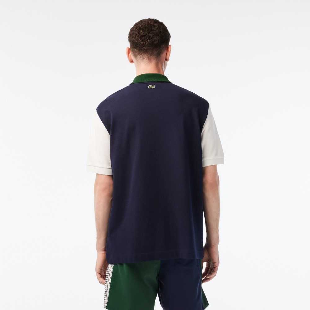 Lacoste Loose Fit Organic Cotton Polo Navy Blue / White / Green | ZWYA-18962