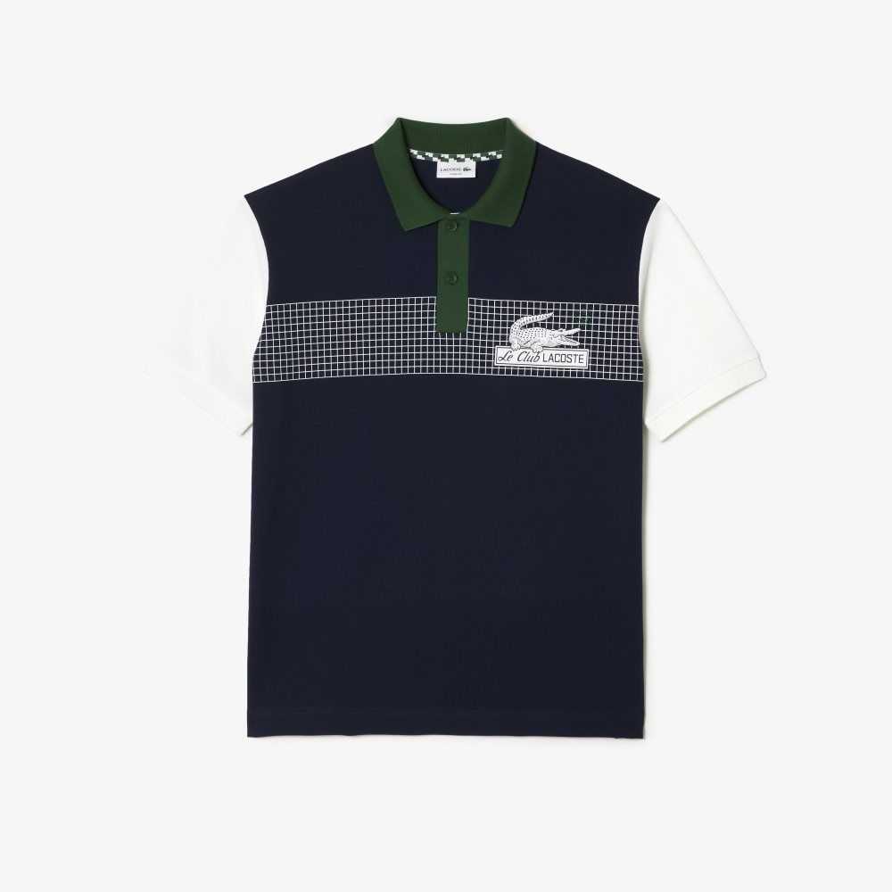 Lacoste Loose Fit Organic Cotton Polo Navy Blue / White / Green | ZWYA-18962