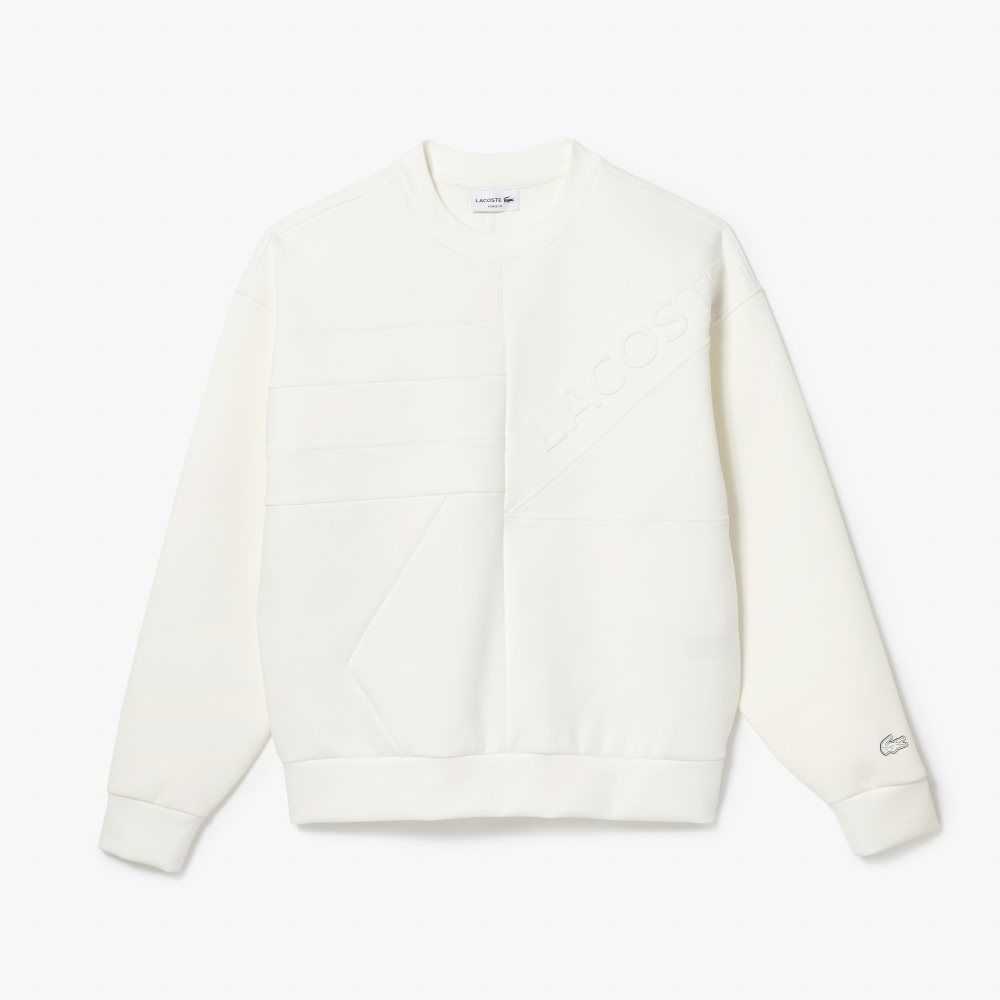 Lacoste Loose Fit Patchwork Effect Sweatshirt White | PXFL-19786