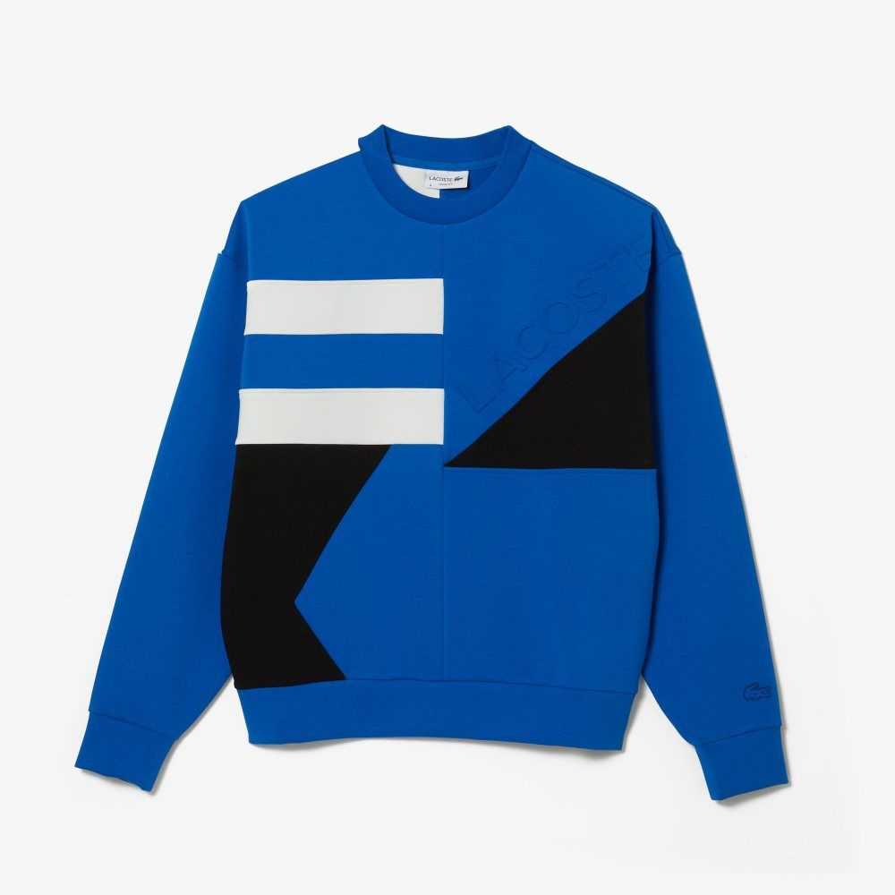 Lacoste Loose Fit Patchwork Effect Sweatshirt Blue / White | SEUJ-08621