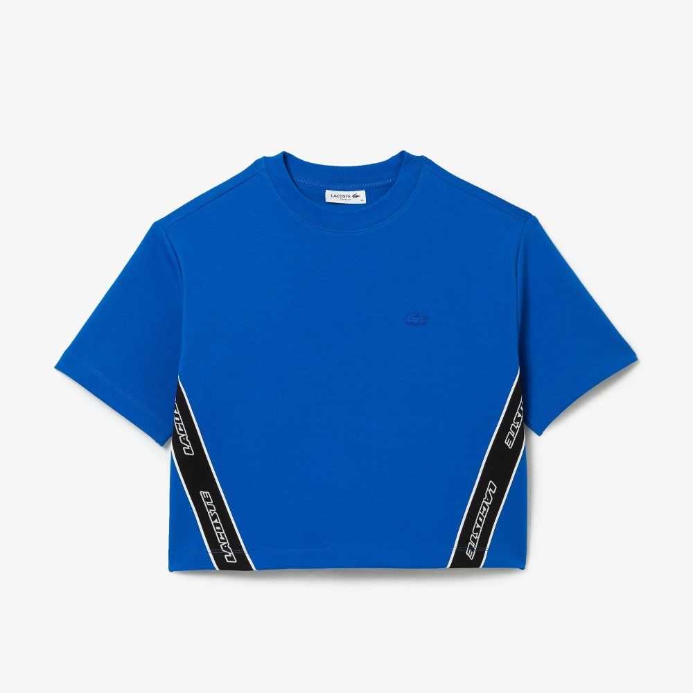 Lacoste Loose Fit Printed Bands T-Shirt Blue | DRLO-32687