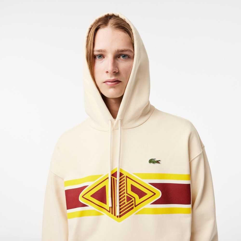 Lacoste Loose Fit Printed Hoodie White | HZXG-62410