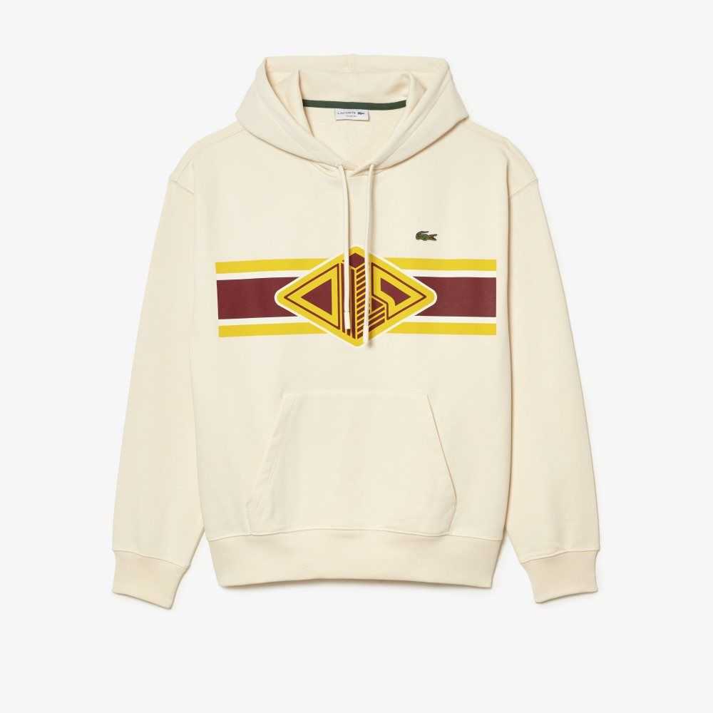 Lacoste Loose Fit Printed Hoodie White | HZXG-62410