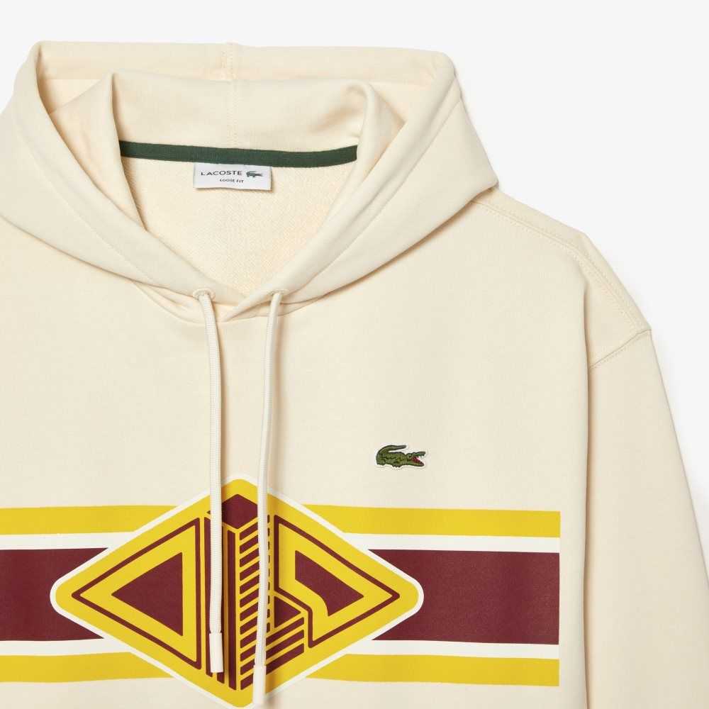 Lacoste Loose Fit Printed Hoodie White | HZXG-62410