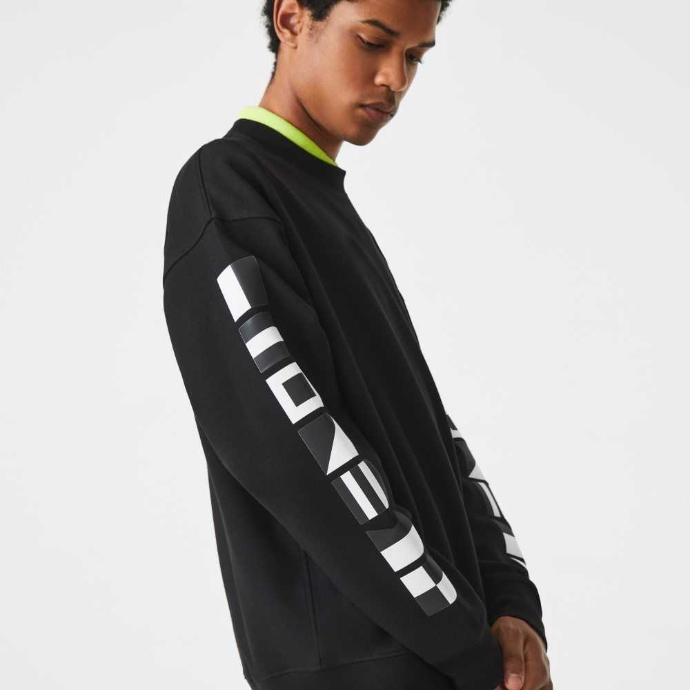 Lacoste Loose Fit Reflective Print Sweatshirt Black | JSHE-27853