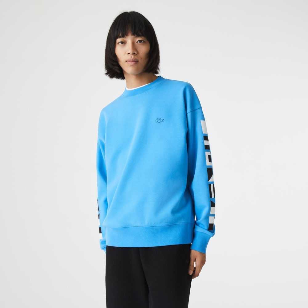 Lacoste Loose Fit Reflective Print Sweatshirt Blue | KJYX-05342