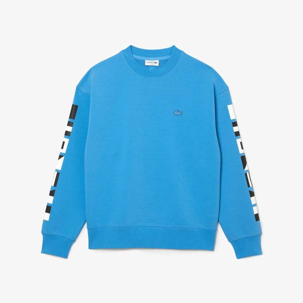 Lacoste Loose Fit Reflective Print Sweatshirt Blue | KJYX-05342