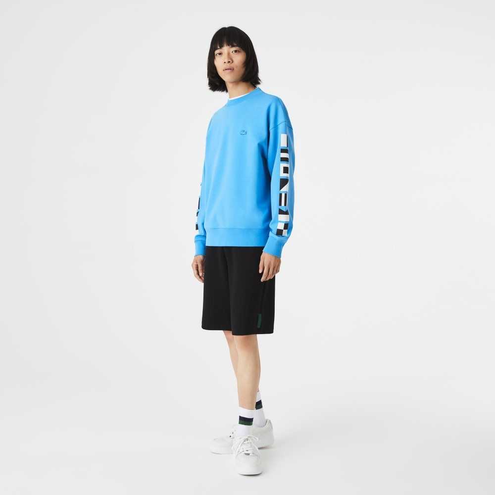 Lacoste Loose Fit Reflective Print Sweatshirt Blue | KJYX-05342