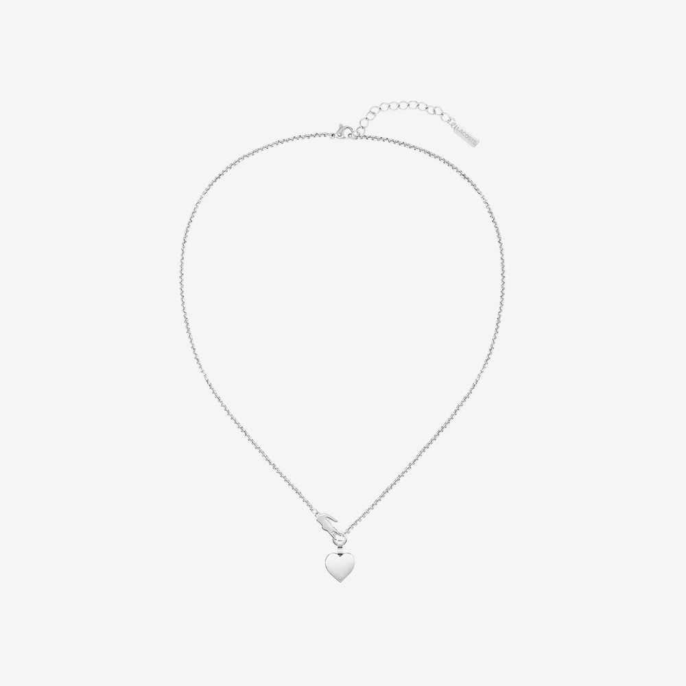 Lacoste Love My Croc Necklace Silver | EULY-59426