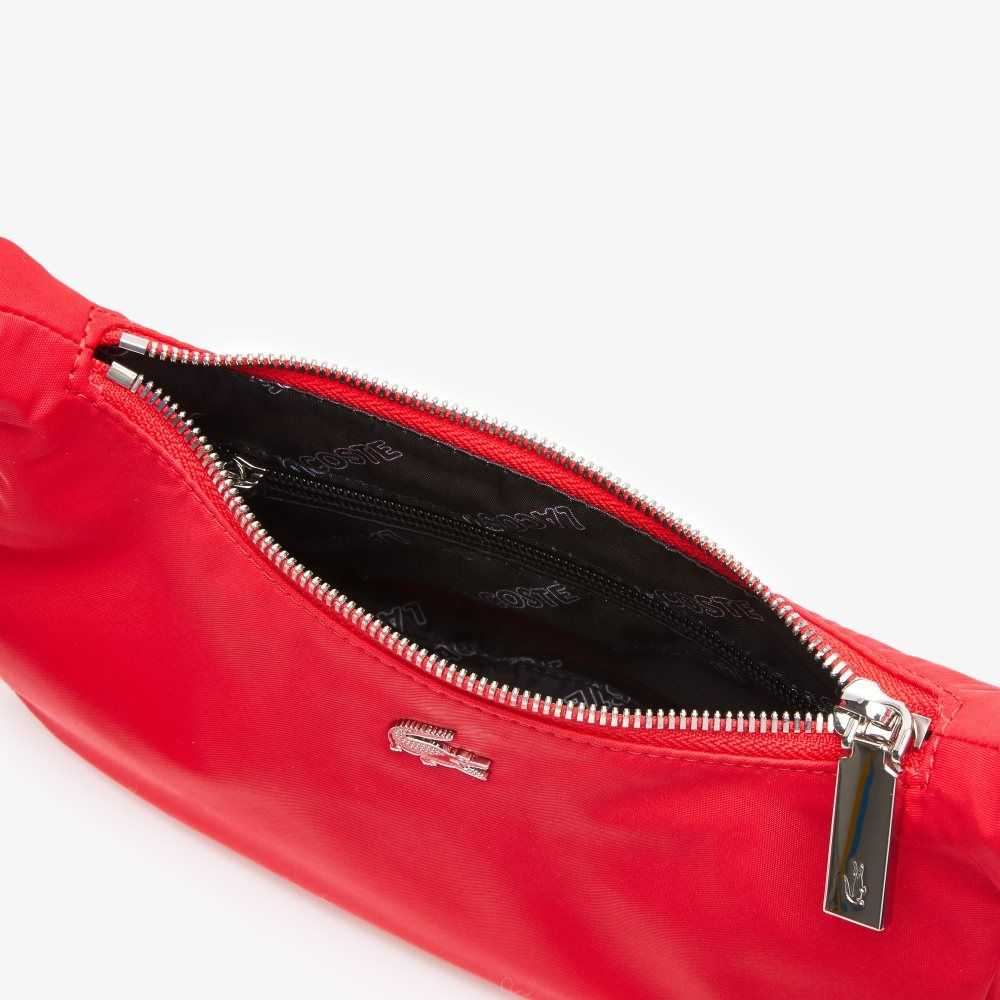 Lacoste Metal Crocodile Branded Strap Nylon Shoulder Bag Pompier Blanc | MKCP-25461