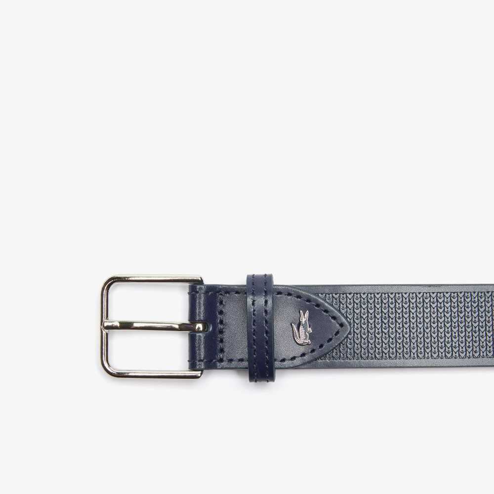 Lacoste Metal Crocodile Stitched Leather Belt Eclipse | WXUK-93710