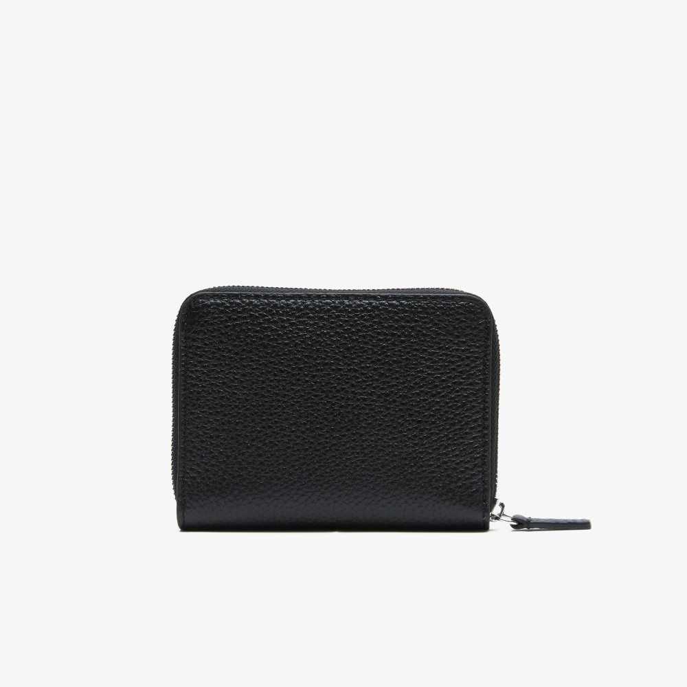 Lacoste Metal Plate Small Zip Wallet Black | YNUL-96248