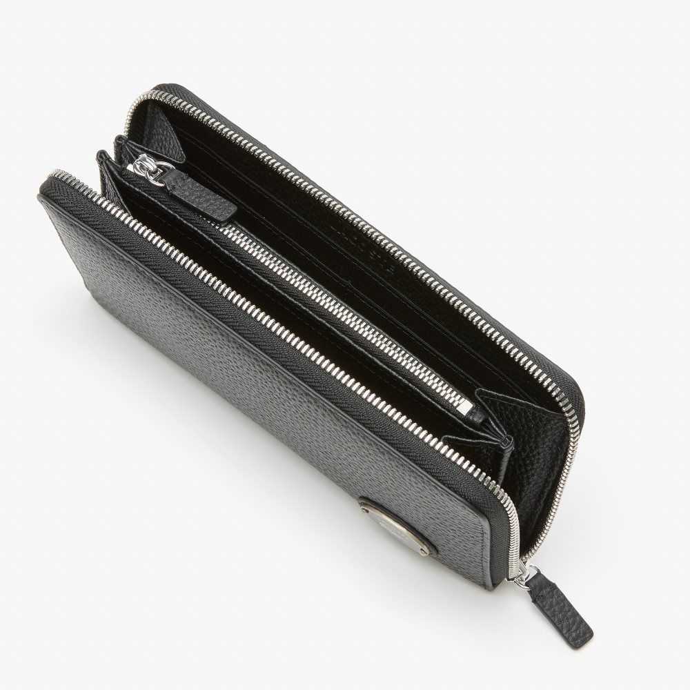 Lacoste Metal Plate Zip Wallet Black | LMPW-63801