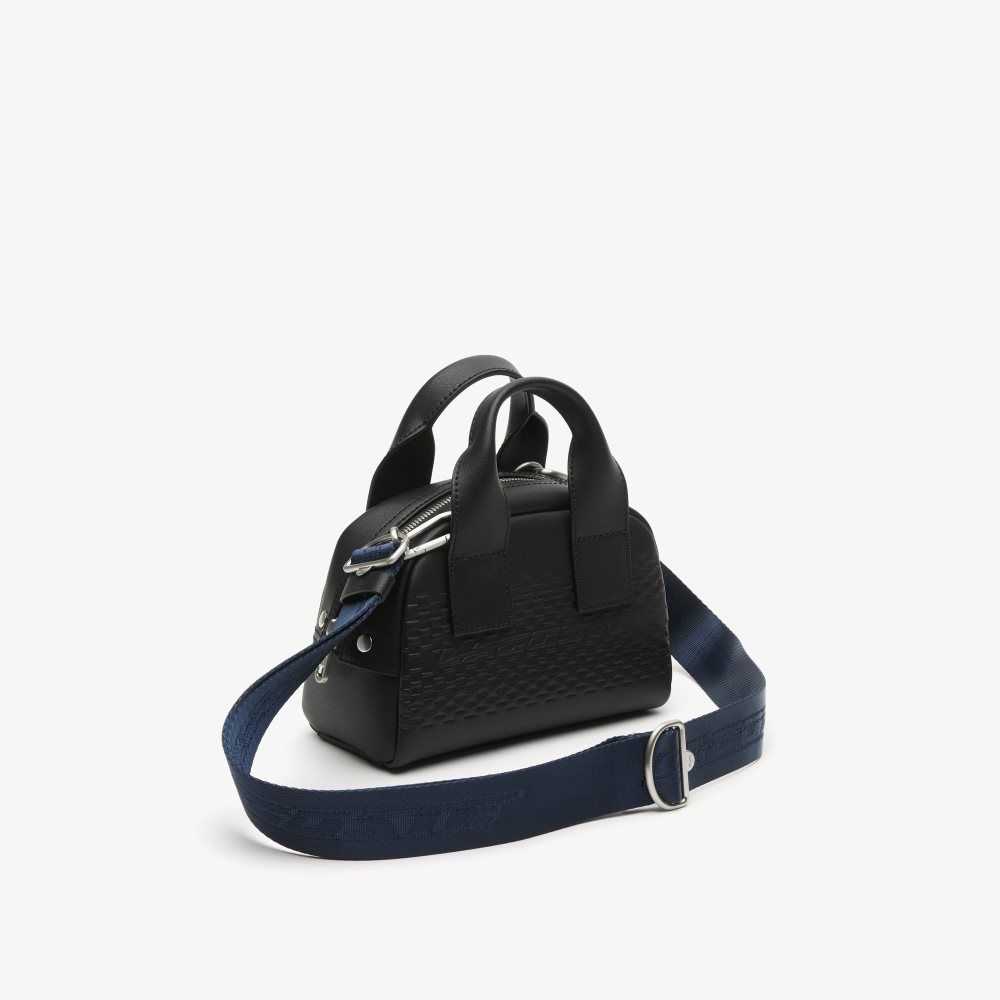 Lacoste Mini Bowling Bag in Split Calfskin Leather Noir Bleu Nuit | UPMA-90621
