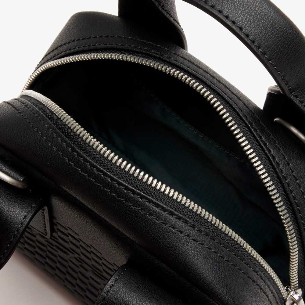 Lacoste Mini Bowling Bag in Split Calfskin Leather Noir Bleu Nuit | UPMA-90621